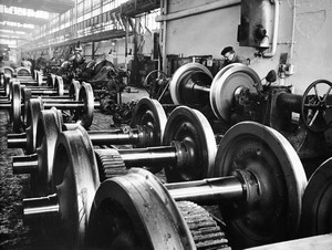 Výroba železničního dvojkolí.